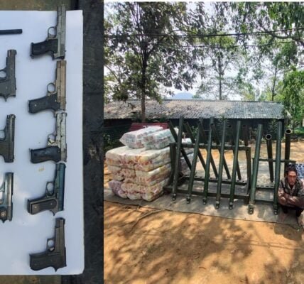 Assam Rifles recovered huge cache of arms and ammunition near India-Myanmar border in Nagaland.