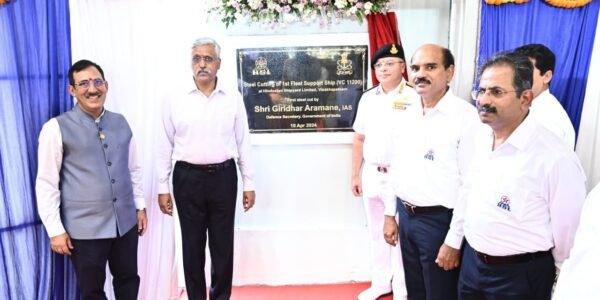 Defense Secretary presides over the first steel cutting of Fleet Support Ships (FSS) for the Indian Navy at Hindustan Shipyard Limited (HSL) in Visakhapatnam.