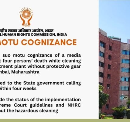 NHRC takes suo motu cognizance of a media report of death of four people while cleaning sewage treatment plant without protective gear in Virar, Mumbai