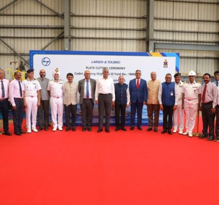 Steel Cutting Ceremony of 3rd Cadet Training Ship (Yard-18005) held at Ms L&T Shipyard, Kattupalli