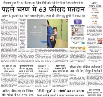 aaj ka akhbar hindi Newspaper 20 April 2024