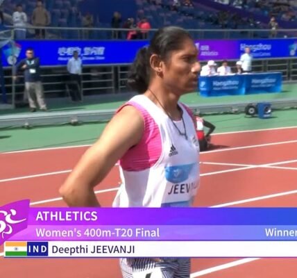 Deepti Jeevanji wins gold medal in women's 400m T20 race at the World Para Athletics Championship with a world record of 55.07 seconds