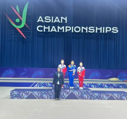 Dipa Karmakar wins gold medal in women's vault apparatus at the Asian Gymnastics Championships in Tashkent, Uzbekistan