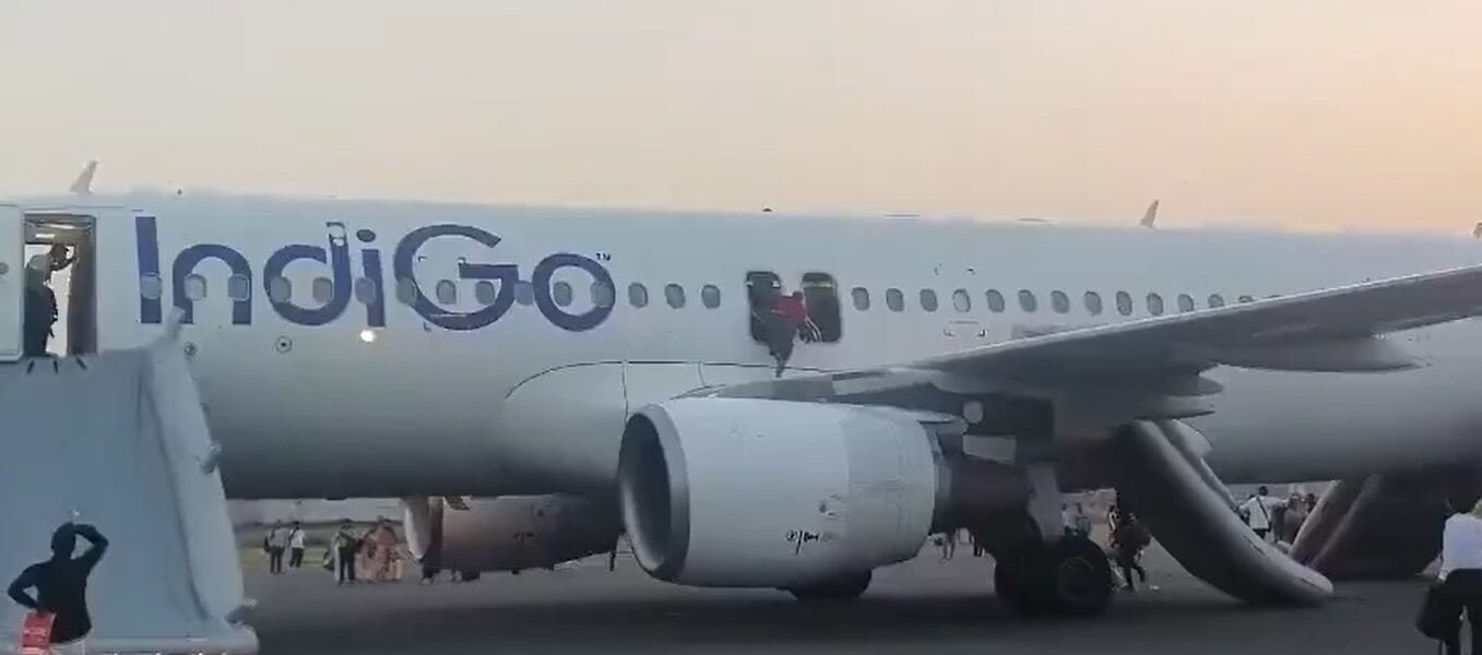 Indigo flight 6E2211 going from Delhi to Varanasi, after receiving bomb threat, passengers were evacuated through emergency door, all passengers safe.