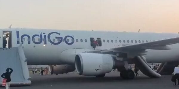 Indigo flight 6E2211 going from Delhi to Varanasi, after receiving bomb threat, passengers were evacuated through emergency door, all passengers safe.
