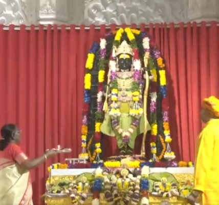 President Draupadi Murmu performed the aarti of Ram Lala at Shri Ram Janmabhoomi temple in Ayodhya.