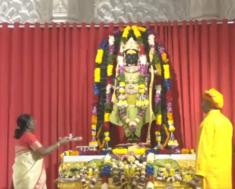 President Draupadi Murmu performed the aarti of Ram Lala at Shri Ram Janmabhoomi temple in Ayodhya.