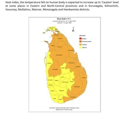 Sri Lanka Meteorological Department issues heat index advisory for 7 out of 9 provinces of the country