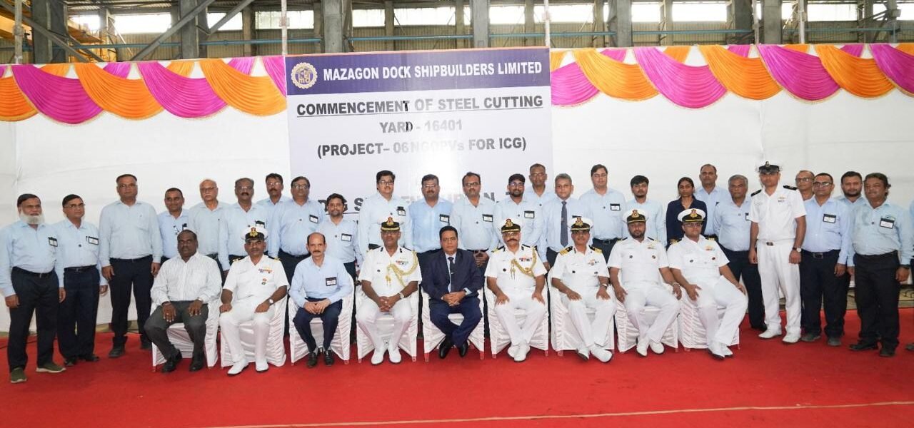 Steel-cutting ceremony to mark the start of construction of Indian Coast Guard's first New Generation Offshore Patrol Vessel (NGOPV) was held at Mazagon Dock Shipbuilders Limited
