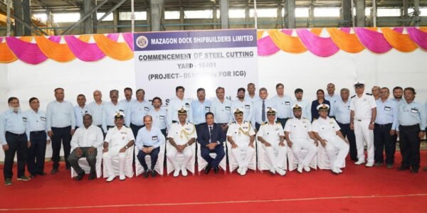 Steel-cutting ceremony to mark the start of construction of Indian Coast Guard's first New Generation Offshore Patrol Vessel (NGOPV) was held at Mazagon Dock Shipbuilders Limited