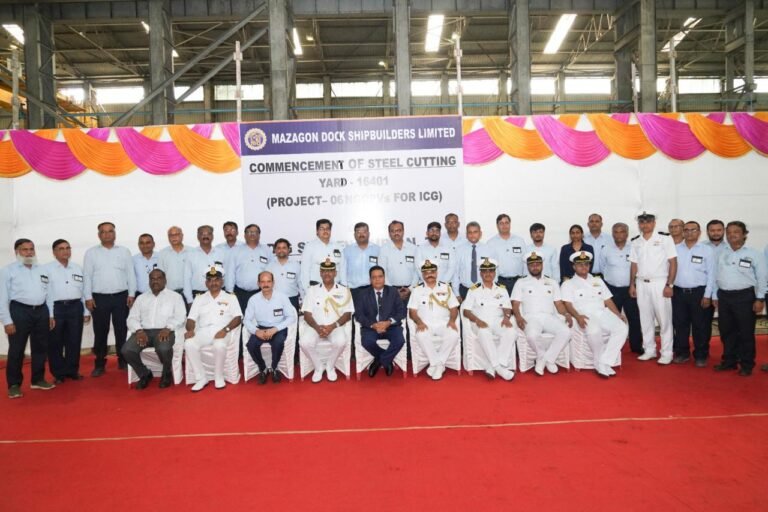 Steel-cutting ceremony to mark the start of construction of Indian Coast Guard's first New Generation Offshore Patrol Vessel (NGOPV) was held at Mazagon Dock Shipbuilders Limited