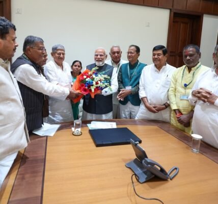 A delegation of JDU MPs met PM Narendra Modi at Parliament House today