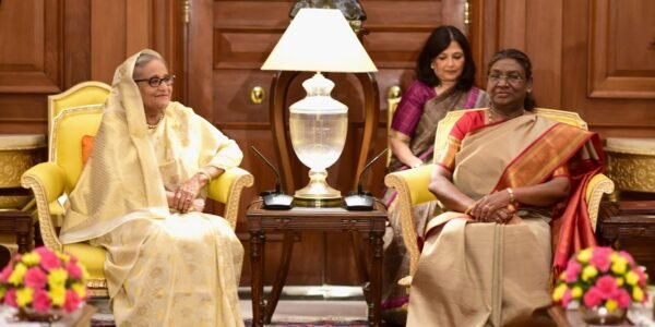 Bangladesh Prime Minister Sheikh Hasina meets Indian President Draupadi Murmu at Rashtrapati Bhavan