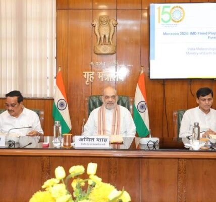 Home Minister Amit Shah chaired a high-level meeting in New Delhi today to review flood management in the country