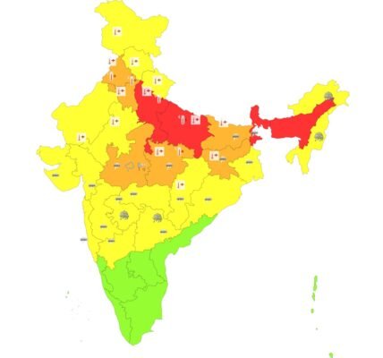 IMD predicted that heavy rains will continue in the northeastern parts of the country and intense heat will continue in the northwest for the next four days.