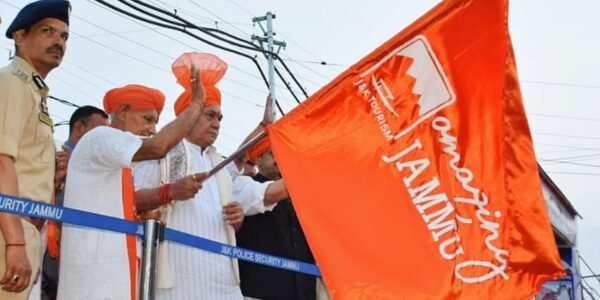 Jammu and Kashmir Lieutenant Governor Manoj Sinha flagged off the first batch of pilgrims going on the Amarnath Yatra from the Jammu base camp