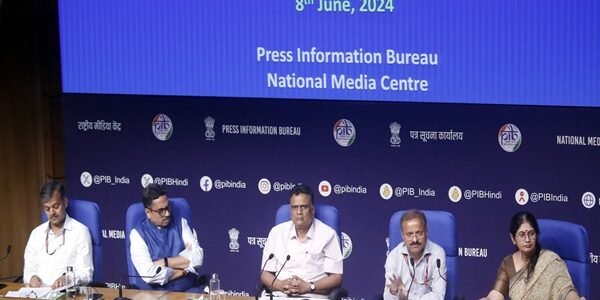 New Delhi: Secretary of Higher Education Department K. Sanjay Murthy, Ministry of Information and Broadcasting Secretary Sanjay Jaju, and NTA DG Subodh Kumar Singh address a press conference on the NEET issue