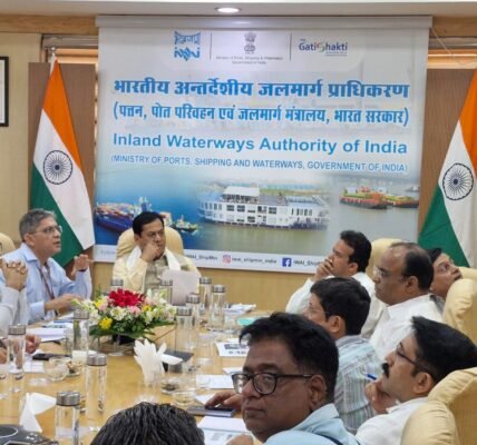 Sarbananda Sonowal reviews inland water transport projects at Inland Waterways Authority of India headquarters
