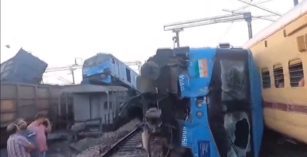 Two goods trains collided on the Ludhiana-Ambala main railway line at Fatehgarh Sahib in Punjab today