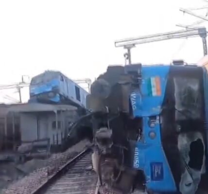 Two goods trains collided on the Ludhiana-Ambala main railway line at Fatehgarh Sahib in Punjab today