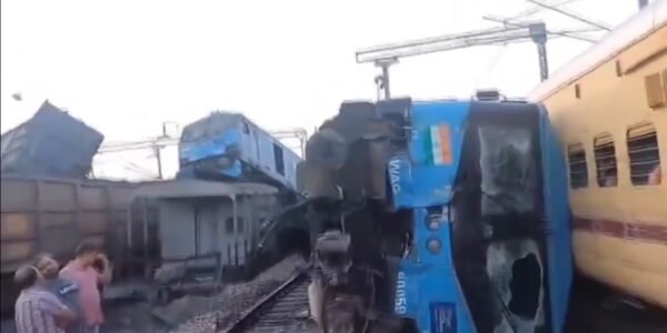 Two goods trains collided on the Ludhiana-Ambala main railway line at Fatehgarh Sahib in Punjab today