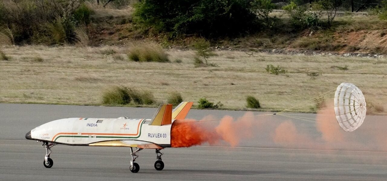 third and final launch experiment of the reusable launch vehicle, Pushpak, was successfully completed today ISRO