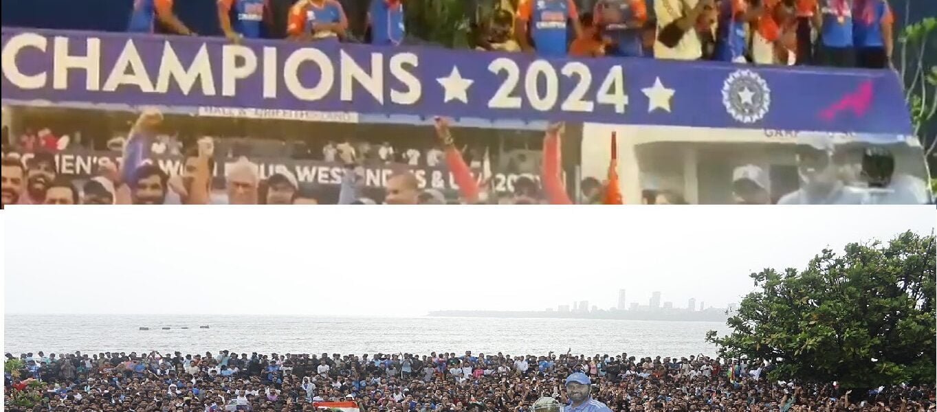 A huge crowd gathered in the victory procession of the T20 World Cup winning Indian team