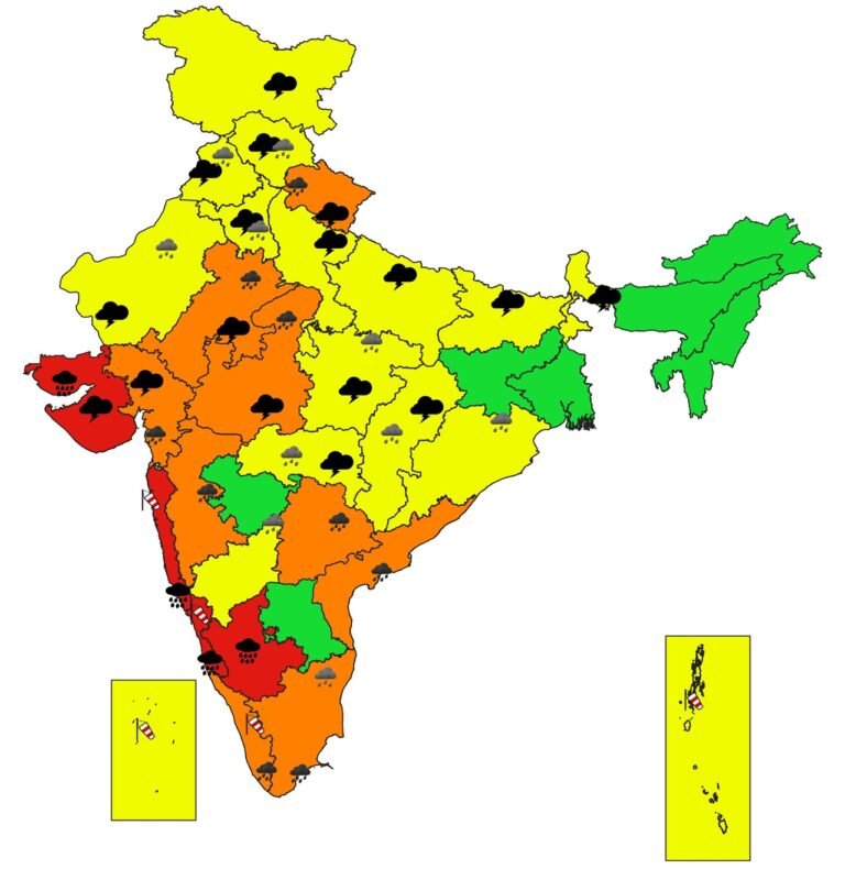 मौसम विभाग ने आज कर्नाटक, गोवा, महाराष्‍ट्र और गुजरात में तेज वर्षा का रेड अलर्ट जारी किया