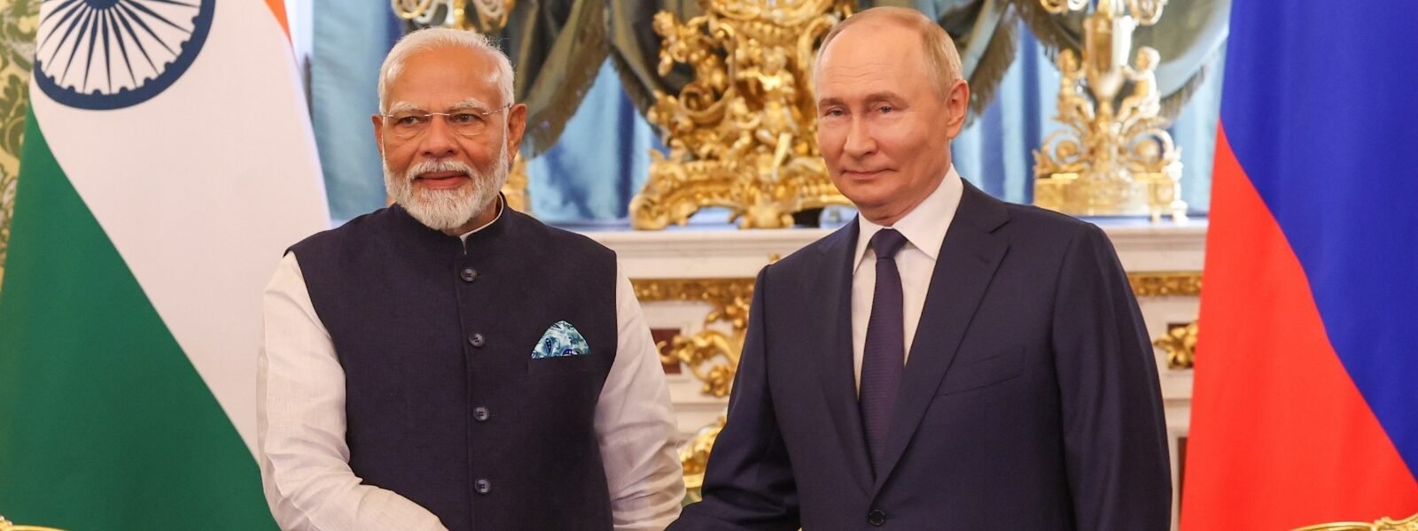 PM Modi with President Putin at the Kremlin today