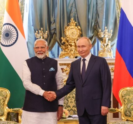 PM Modi with President Putin at the Kremlin today
