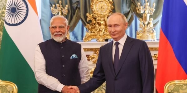 PM Modi with President Putin at the Kremlin today