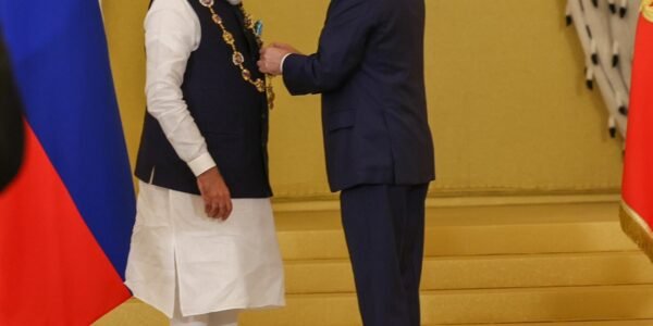 Russian President Vladimir Putin conferred Russia's highest civilian honour, the Order of St Andrew the Apostle, on Prime Minister Narendra Modi
