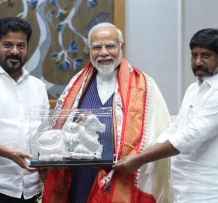 Telangana CM Revanth Reddy and Deputy CM Bhatti Vikramarka Mallu met PM Narendra Modi today
