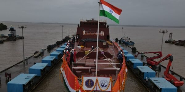 'Triput', the first of two advanced ships under construction at Goa Shipyard Limited (GSL) for the Indian Navy, launched