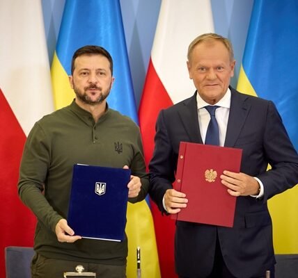Ukraine President Valodimir Zelansky and Poland Prime Minister Donald Tusks signed a bilateral security agreement in Warsa