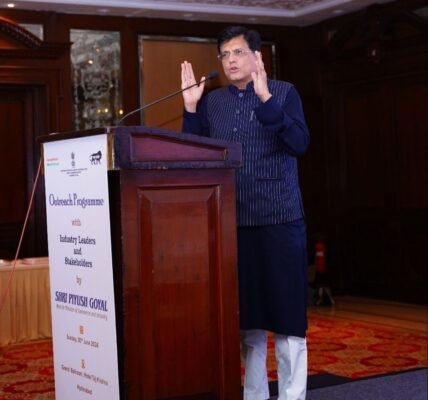 Union Minister of Commerce & Industry Piyush Goyal interacts with the industry stakeholders and leaders at Hyderabad