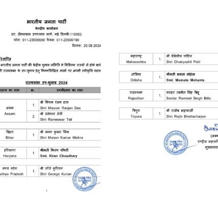BJP has made Union Minister Bittu a Rajya Sabha candidate from Rajasthan and George Kurien from Madhya Pradesh