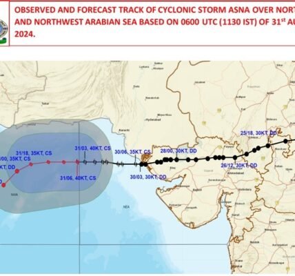 Cyclone Asna, which caused heavy rains in Gujarat, is likely to move away from the Indian coast during the next 24 hours