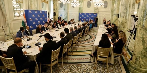 Defence Minister Rajnath Singh interacts with US defence industry stalwarts in Washington DC