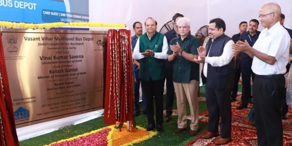 Delhi Lt Governor, Transport Minister lay foundation stone of multi-level depot for electric buses