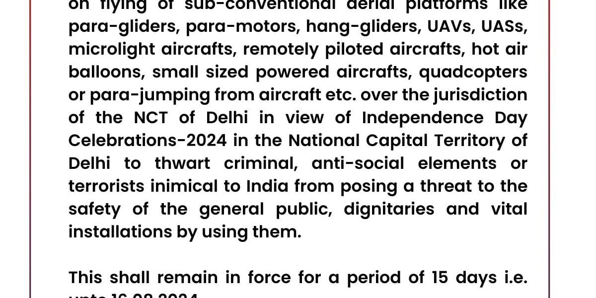Delhi Police issued instructions in view of air security in the capital on Independence Day