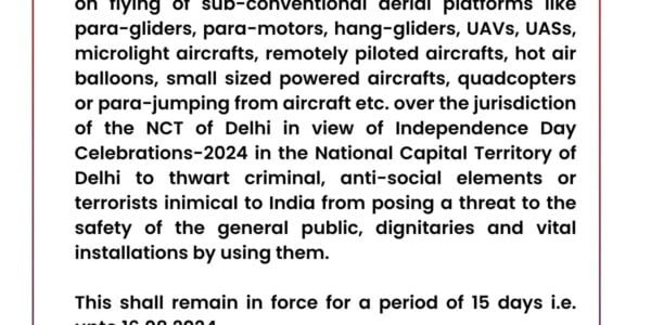 Delhi Police issued instructions in view of air security in the capital on Independence Day