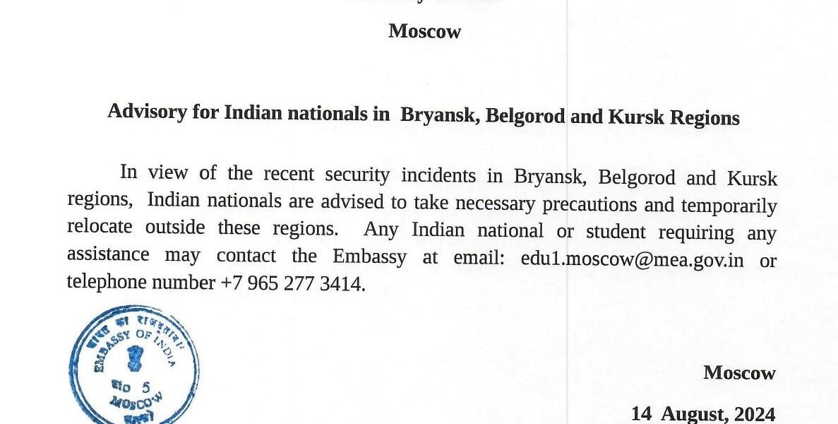 India issues advisory to citizens of three Russian regions amid security concerns