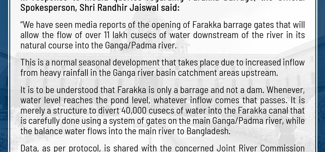 India refutes fake videos and rumours about water release from Farakka Barrage