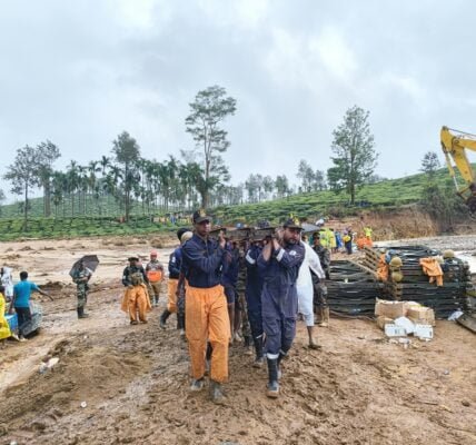 Indian Navy's rescue and relief operations continue in landslide affected areas amid bad weather in Wayanad, Kerala
