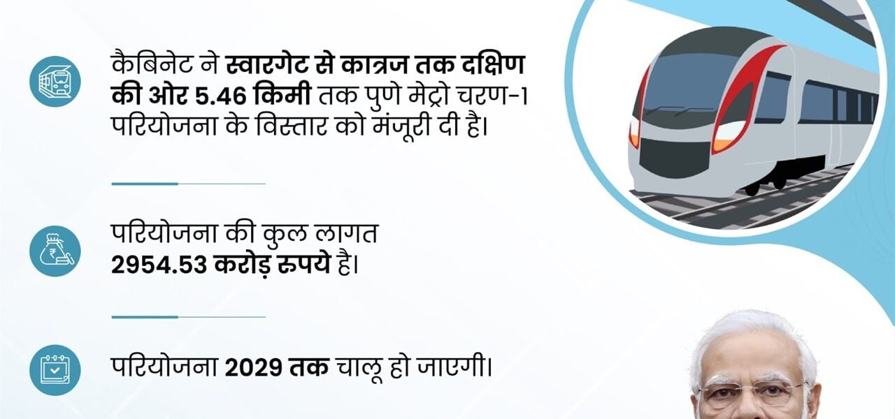 Union Cabinet approves 5.46 km southward extension of Pune Metro Phase-1 Project from Swargate to Katraj