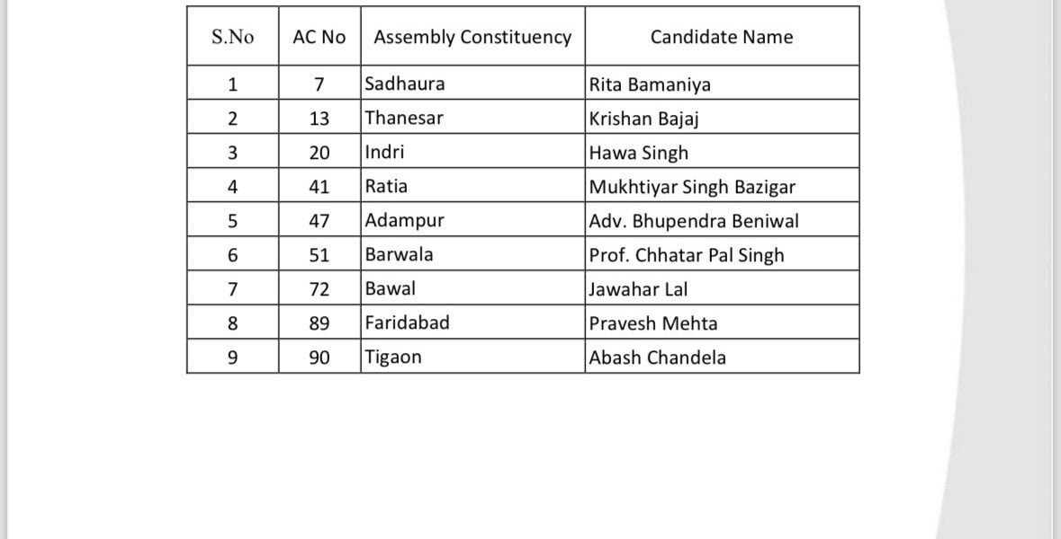 Aam Aadmi Party releases second list of nine candidates for Haryana elections