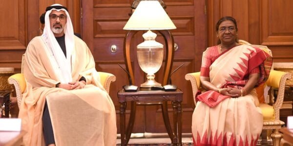 Crown Prince of Abu Dhabi Sheikh Khalid bin Mohammed bin Zayed Al Nahyan met President Draupadi Murmu at Rashtrapati Bhavan today