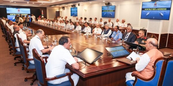 Defence Minister Rajnath Singh addresses the 2nd edition of 'Naval Commanders' Conference' 2024 in New Delhi