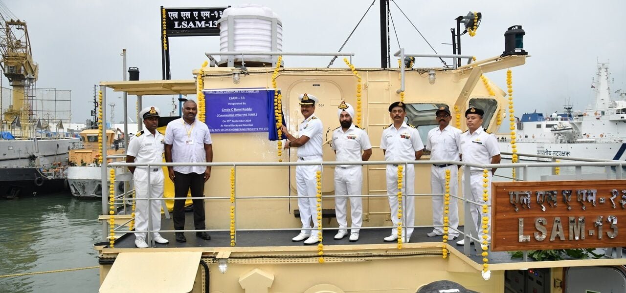 Delivery of Fifth Missile cum Ammunition (MCA) Barge, LSAM 13 (Yard 81) for INS Tunir